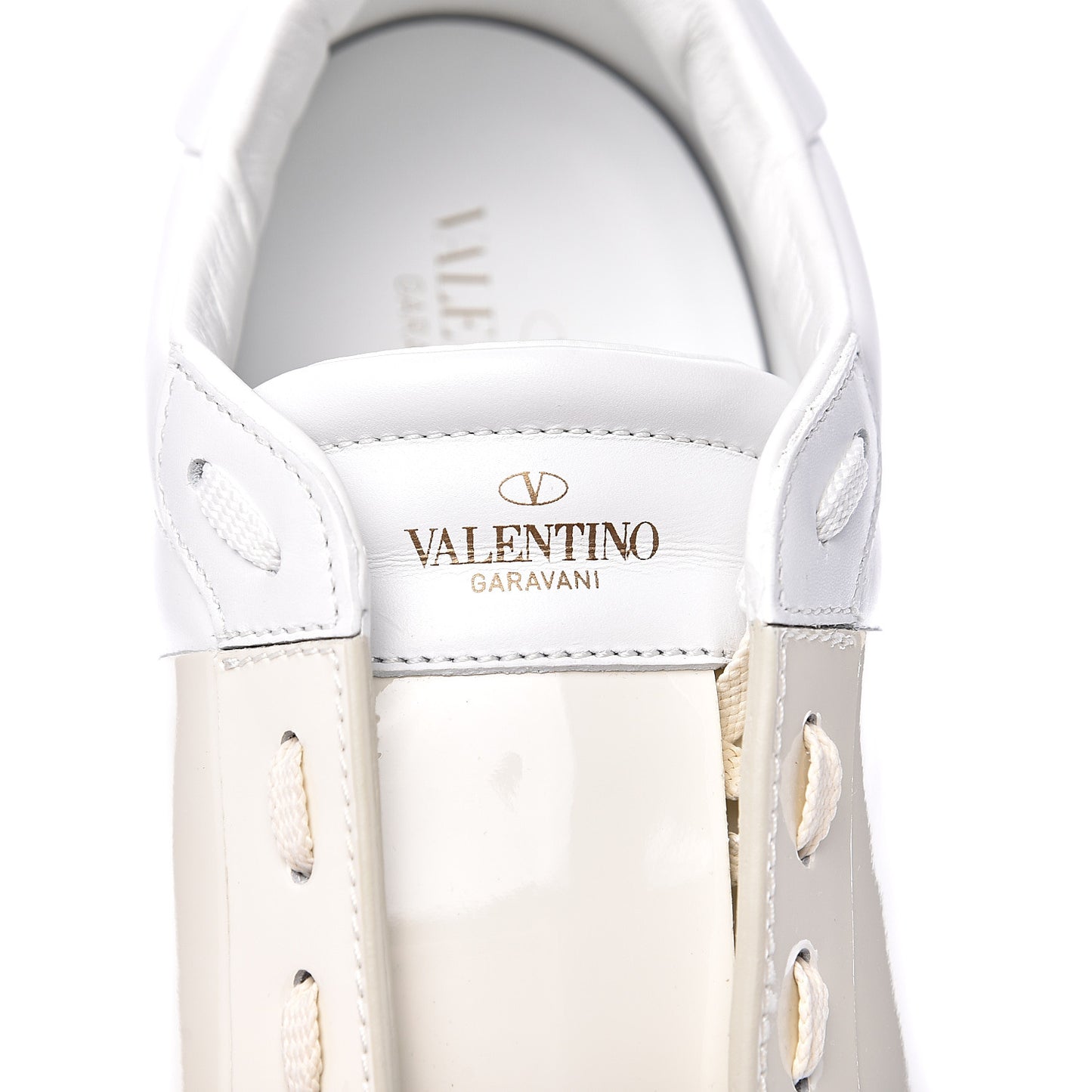 Calfskin Patent Mens Rockstud Open Sneakers 45 Bianco