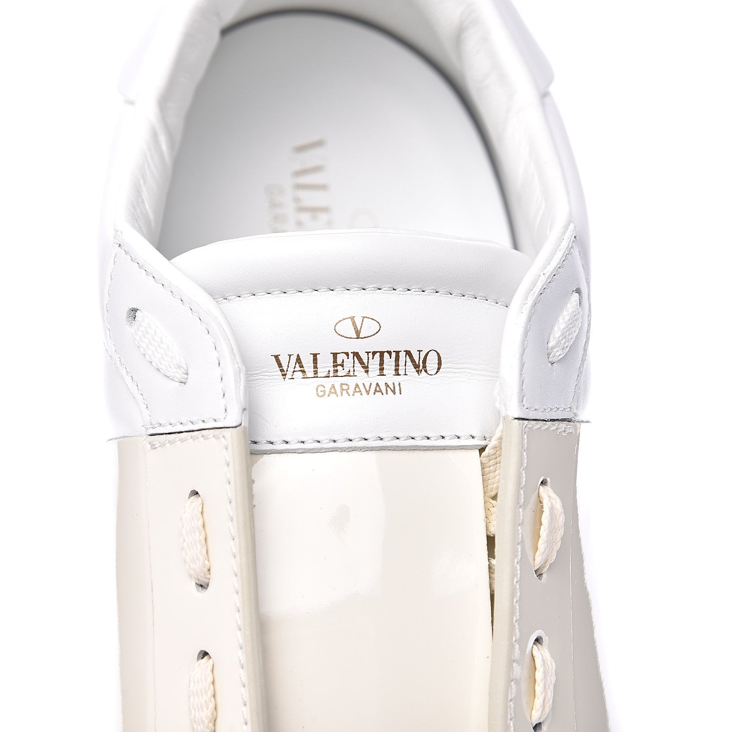 Valentino Garavani Calfskin Patent Mens Rockstud Open Sneakers 45 Bianco 7 of 9