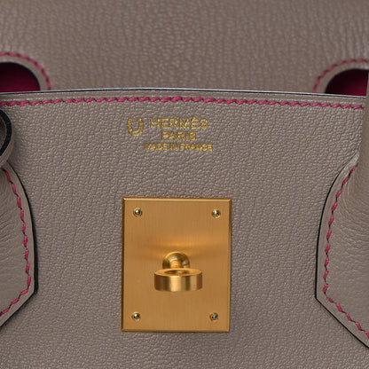 Hermes Chevre Mysore Horseshoe Birkin 30 Gris Tourterelle Rose Tyrien 13 of 32