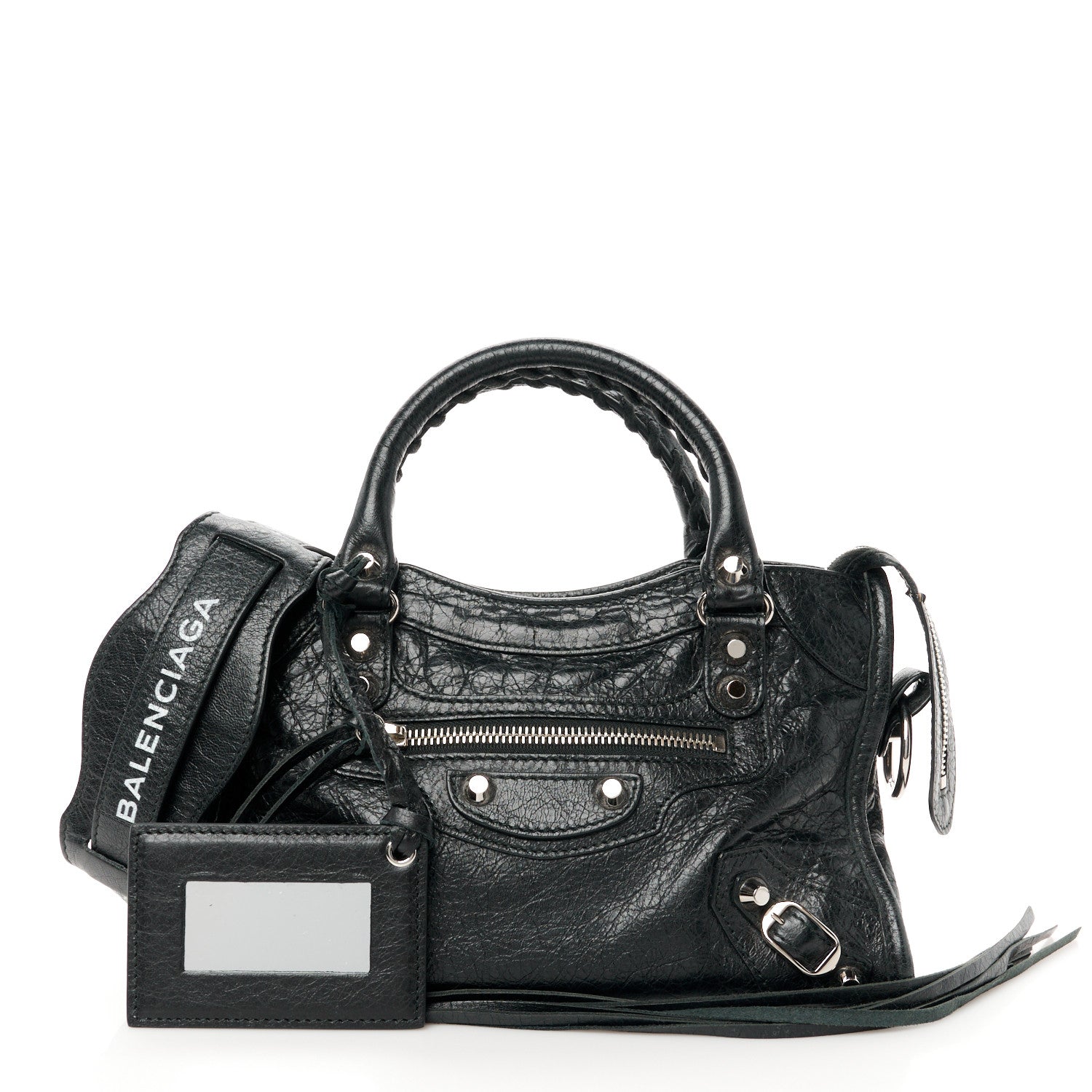 Balenciaga Agneau Classic Silver Hardware Mini City Logo Strap Black White 3 of 11