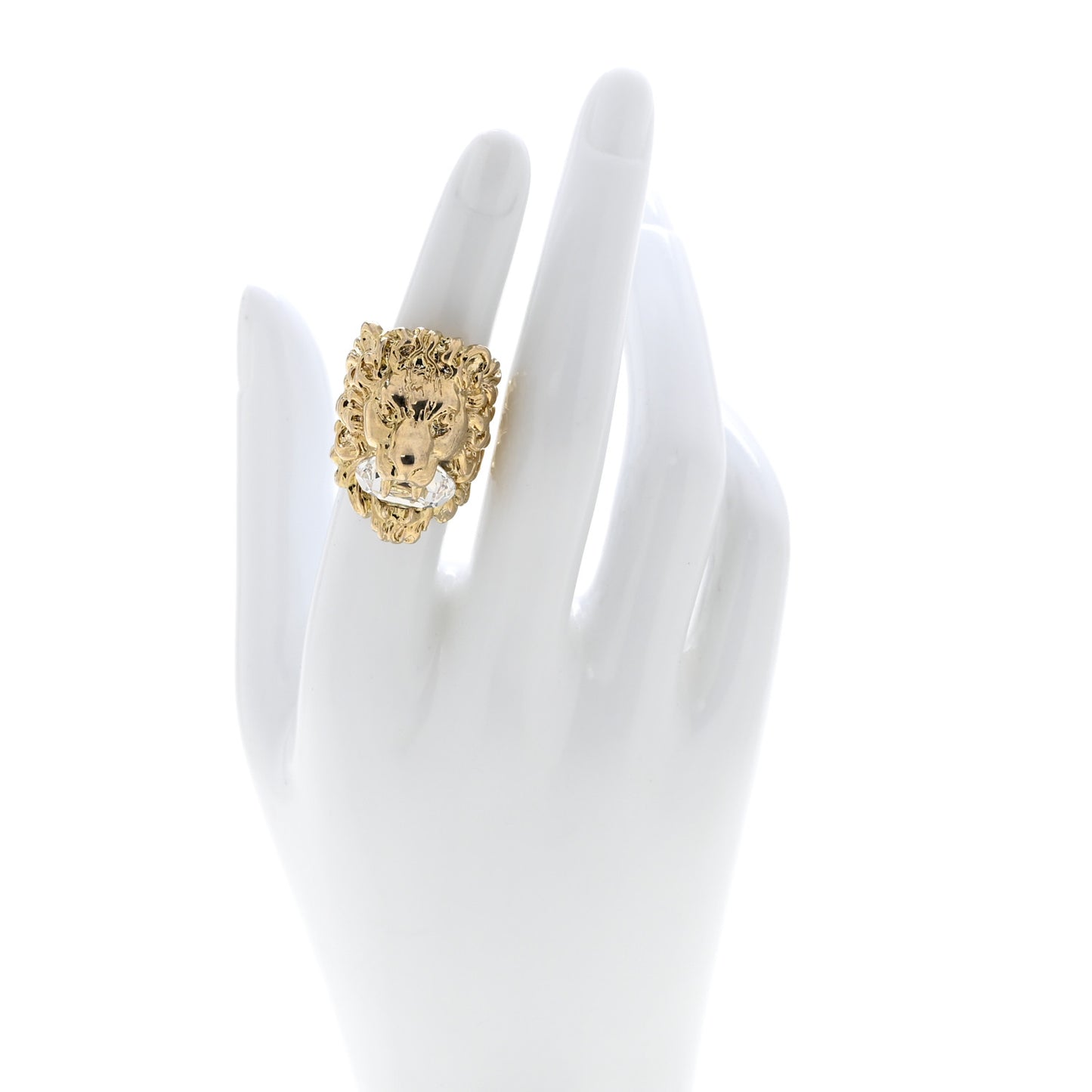Metal Crystal Lion Head Ring 53 6.25 Gold