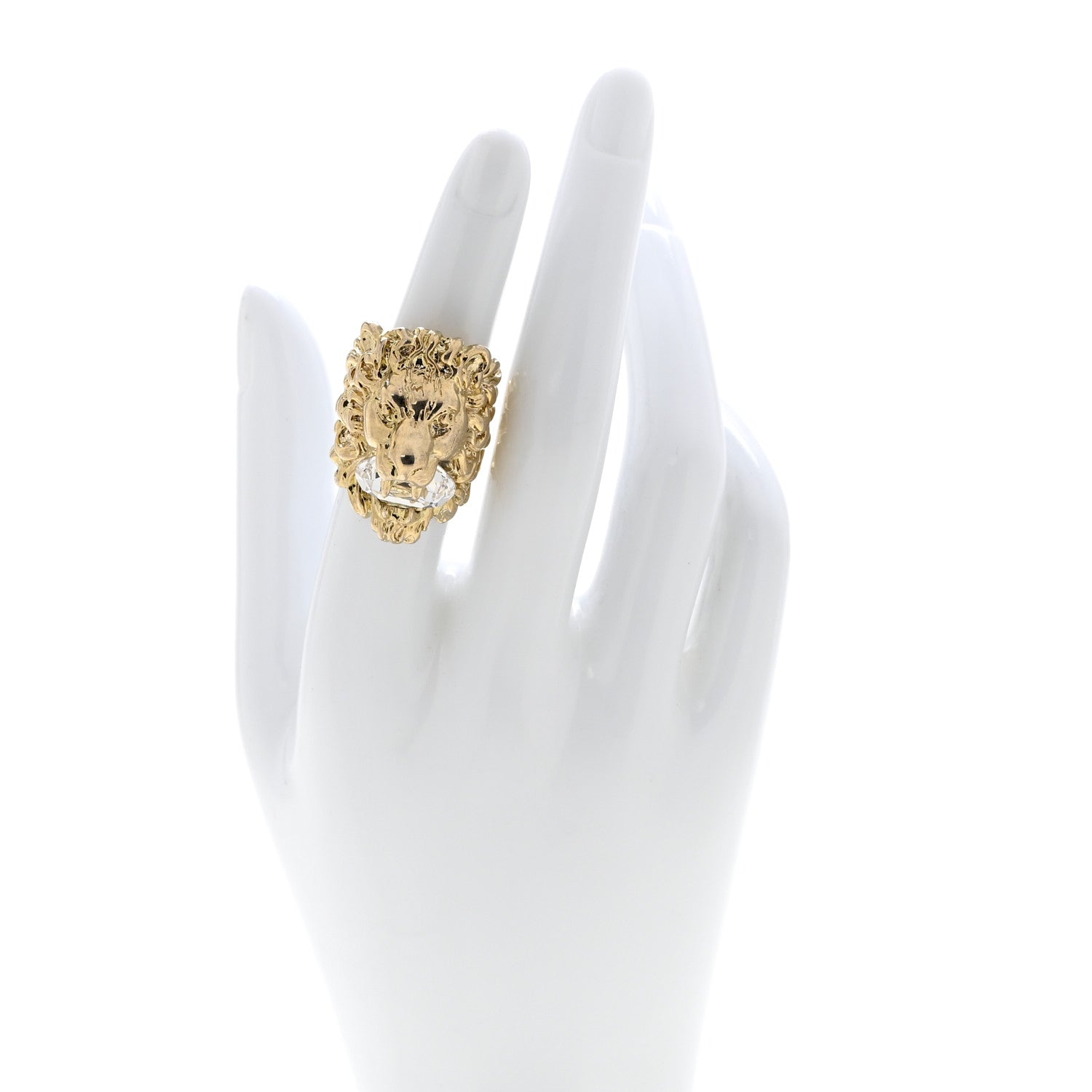 Gucci Metal Crystal Lion Head Ring 53 6.25 Gold 2 of 6