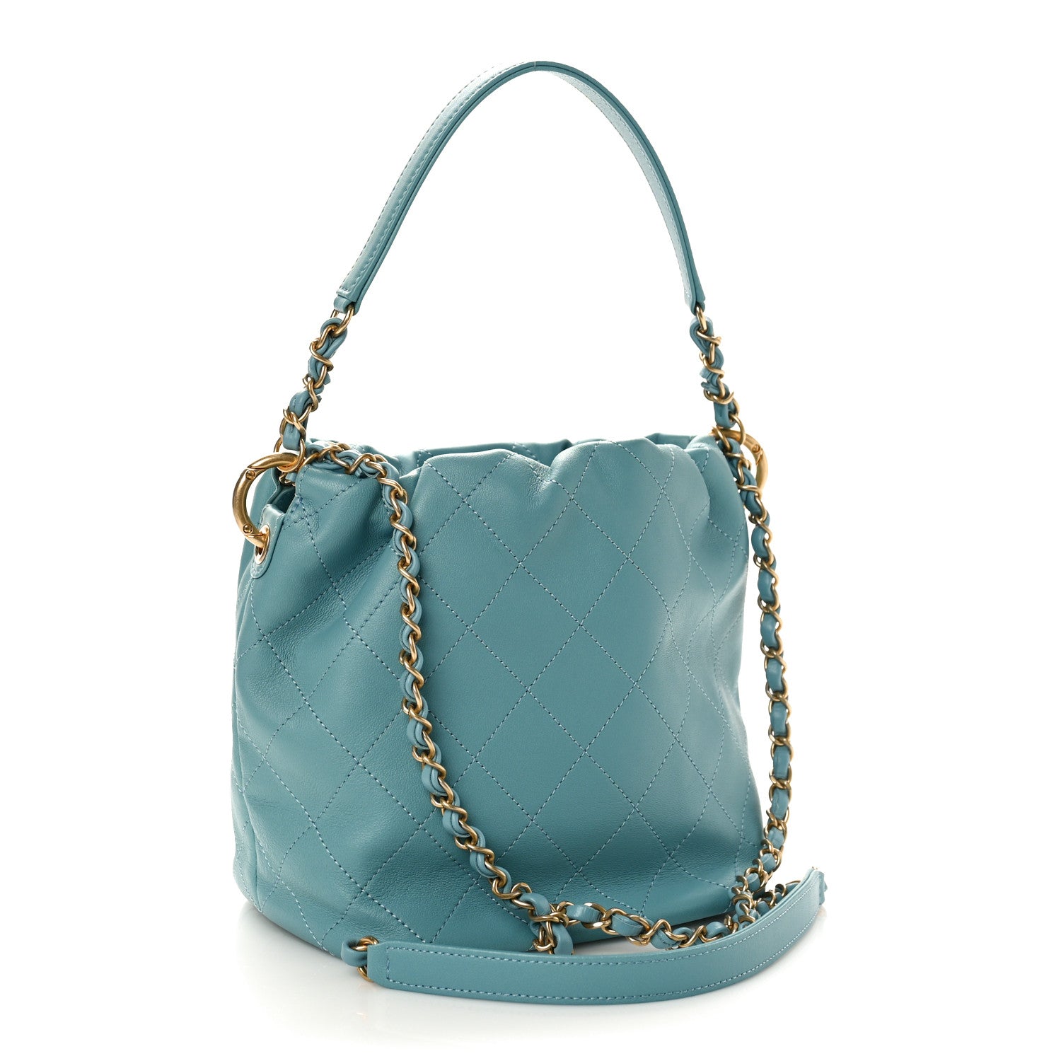 Chanel Lambskin Quilted Antique Signs Drawstring Bag Blue 2 of 9