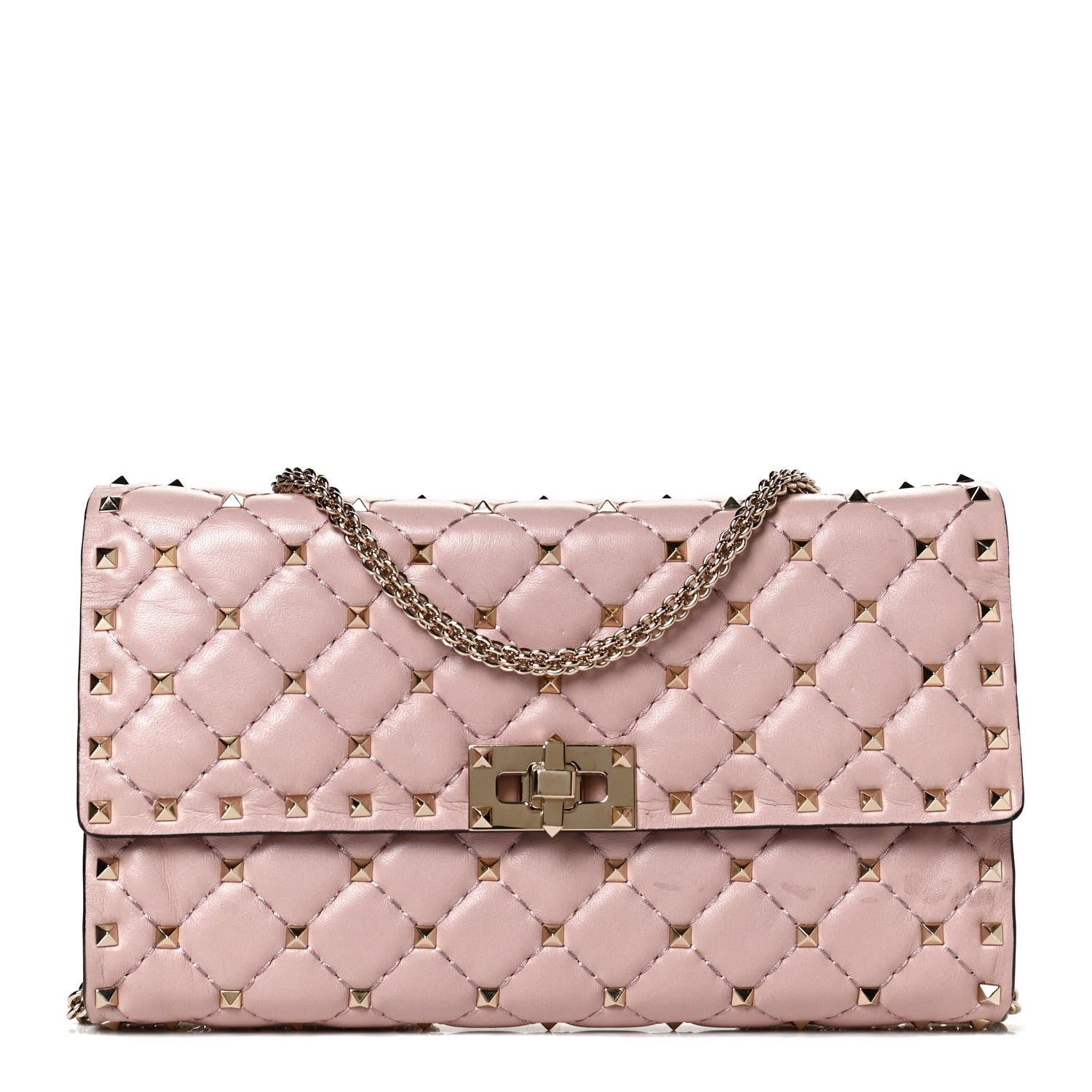 Valentino Garavani Nappa Rockstud Spike Wallet on Chain Water Rose 1 of 10