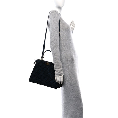 Fendi Chenille Vitello Seta FF Medium Peekaboo I SEE U Satchel Blue Black 2 of 9