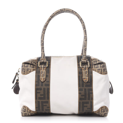 Fendi Canvas Zucca Zucchino Spalmati B Mix Tote White Mogano Panna 1 of 12