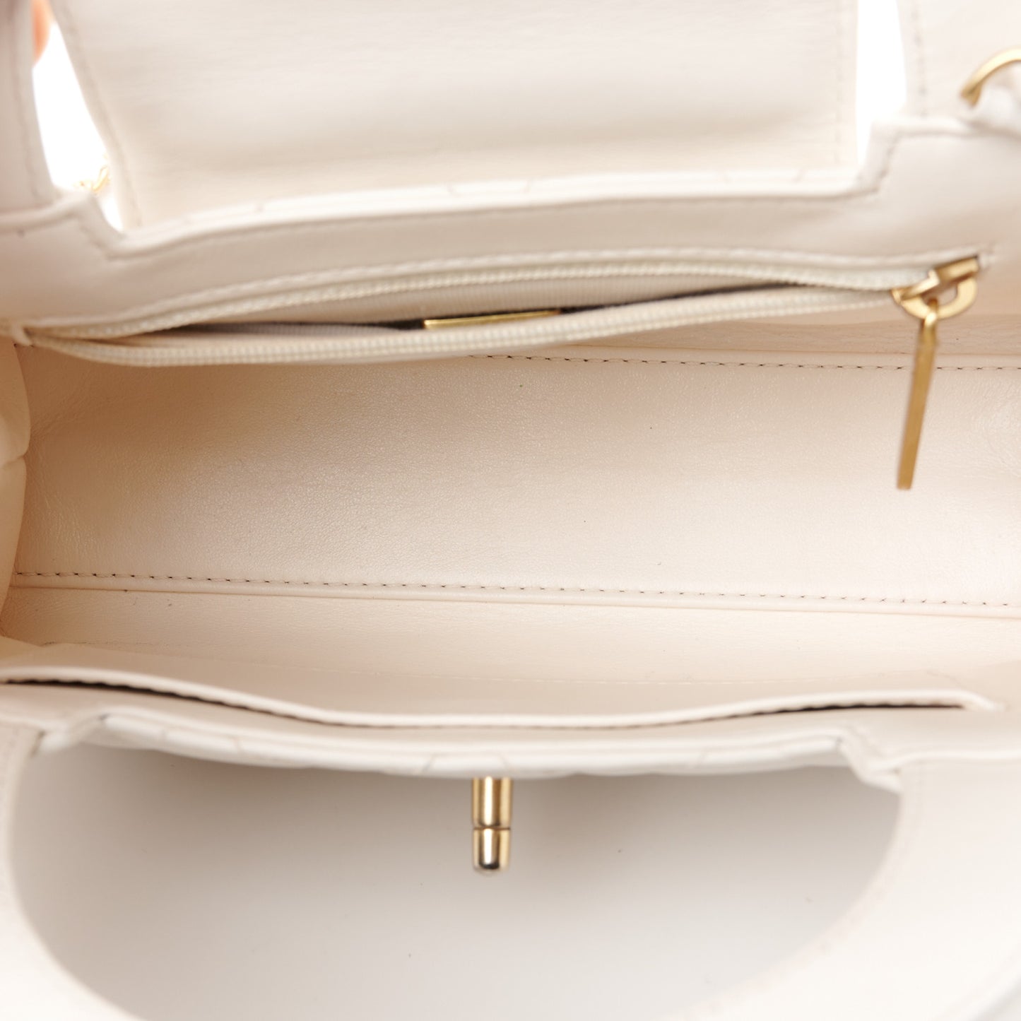 Shiny Aged Calfskin Quilted Nano Kelly Shopper White