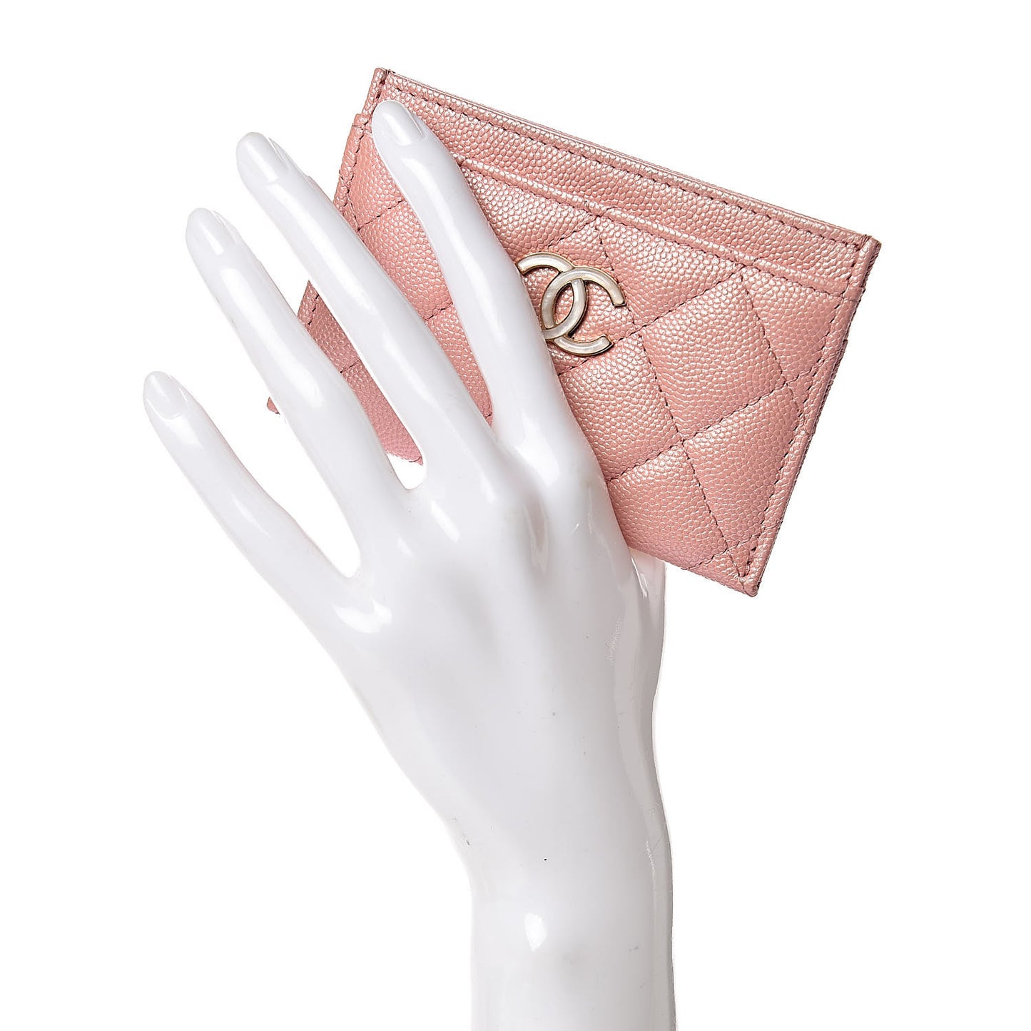 Iridescent Caviar Quilted Card Holder Rose Pink