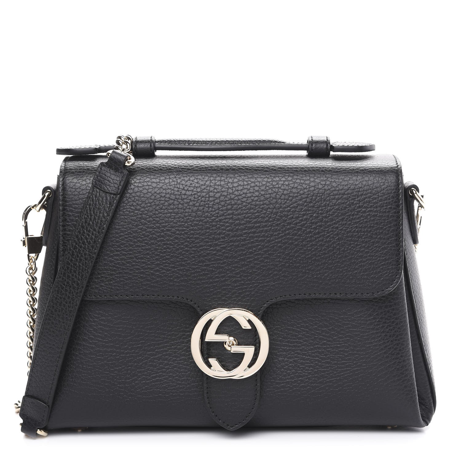 Gucci Dollar Calfskin Interlocking G Top Handle Shoulder Bag Black 1 of 8