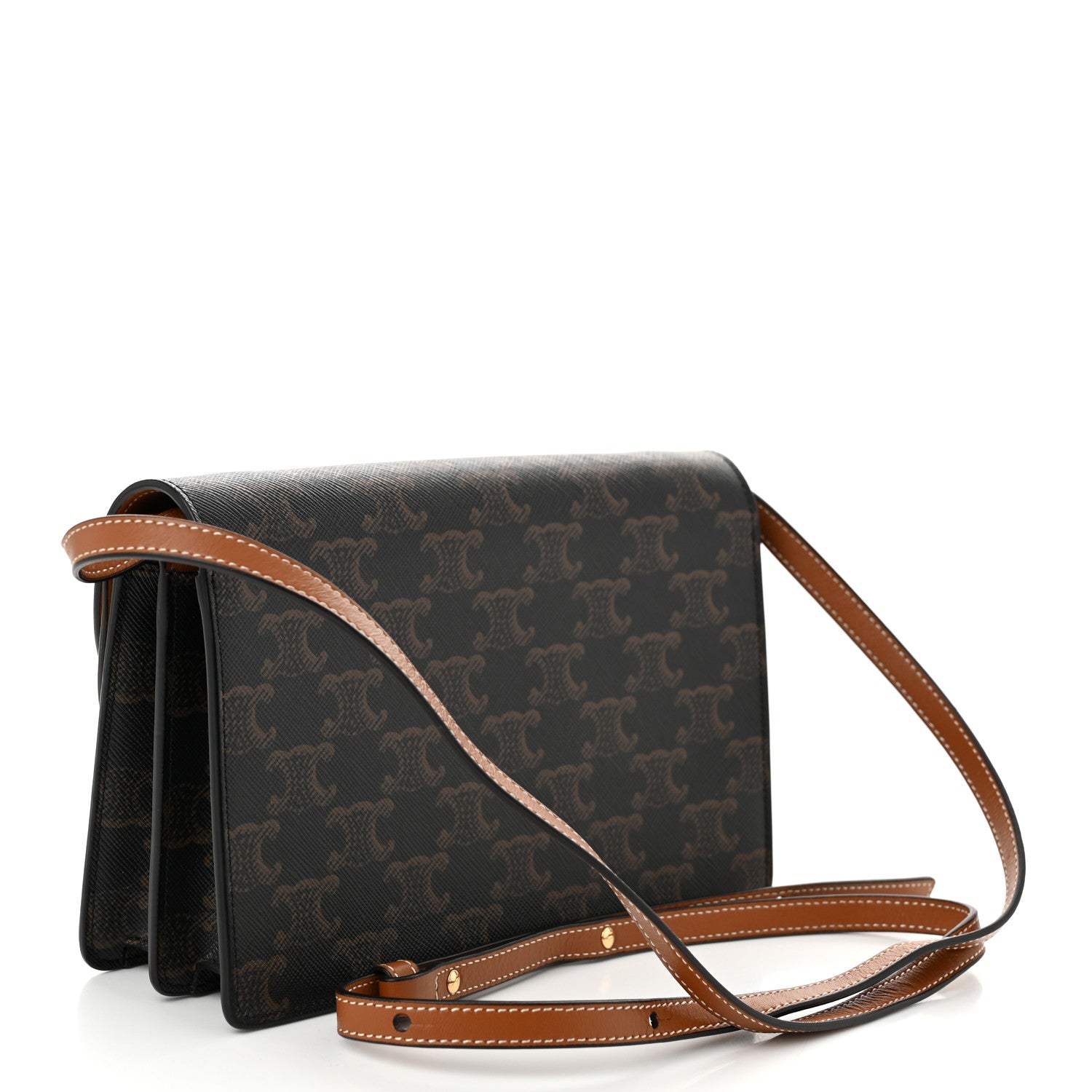 Celine Triomphe Canvas Lambskin Wallet On Strap Tan 3 of 11
