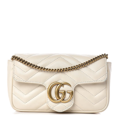 Gucci Calfskin Matelasse Super Mini GG Marmont Shoulder Bag White 1 of 15