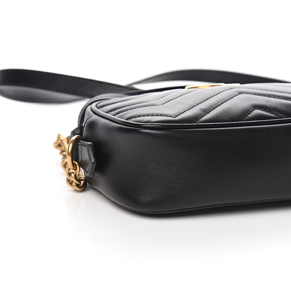 Gucci Calfskin Matelasse Mini GG Marmont Chain Shoulder Bag Black 7 of 9