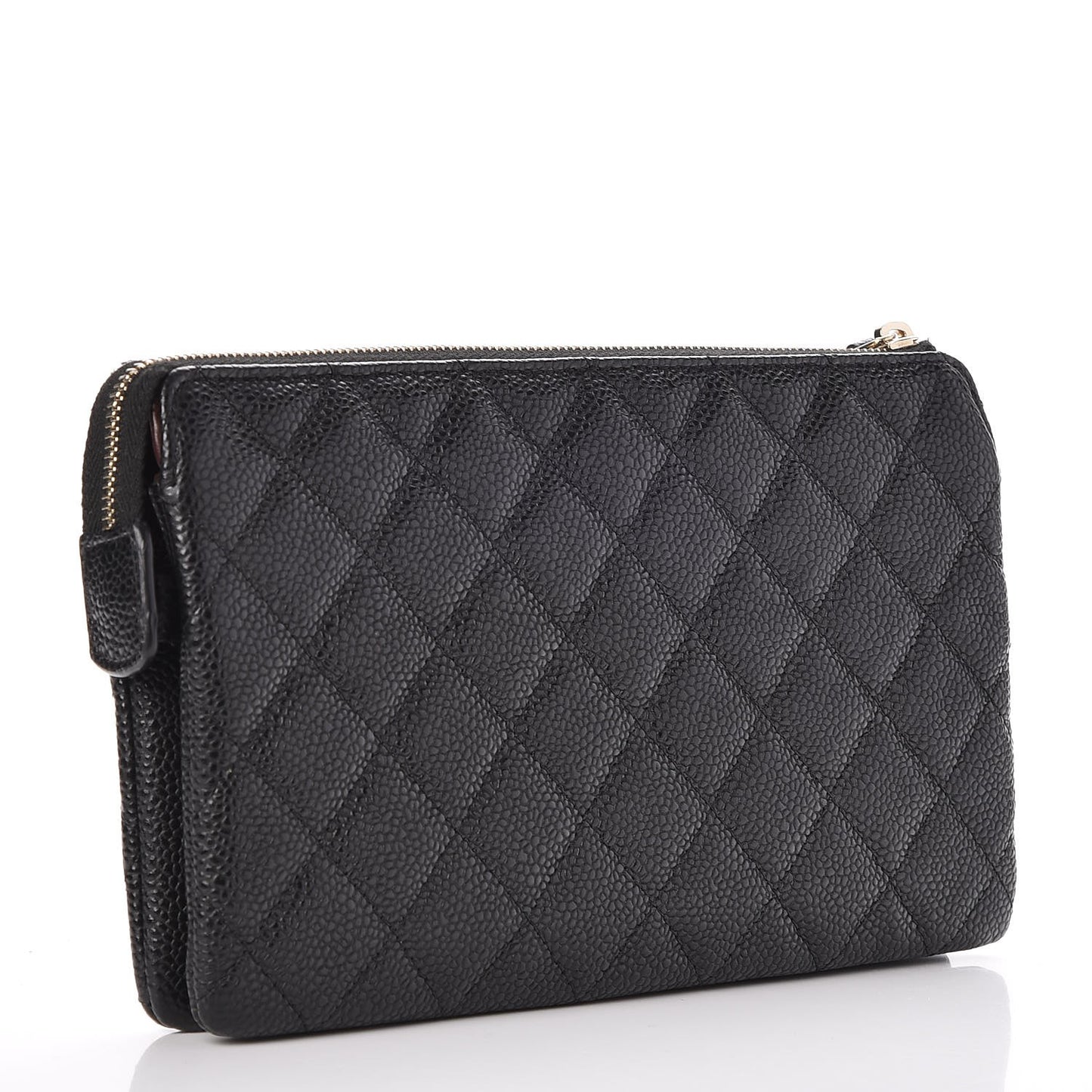 Caviar Quilted Large Zipped Clutch Black