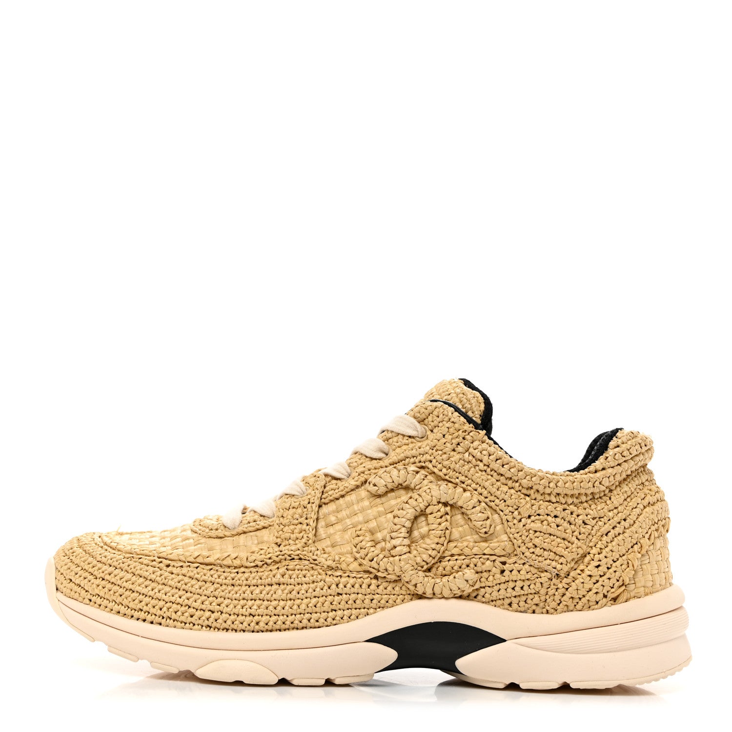 Chanel Braided Raffia Womens CC Sneakers 40 Beige 1 of 8