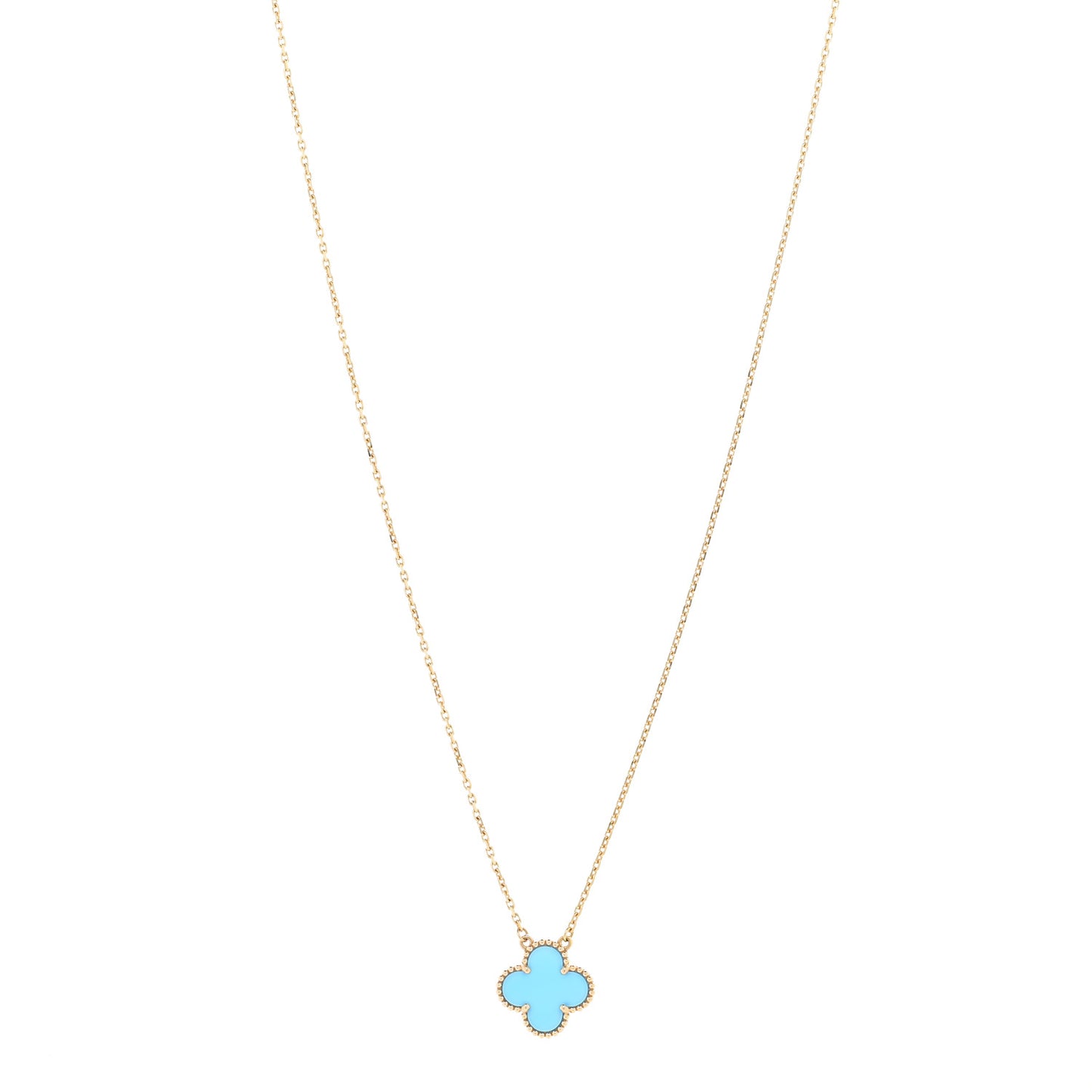 18K Yellow Gold Blue Agate Vintage Alhambra Pendant Necklace