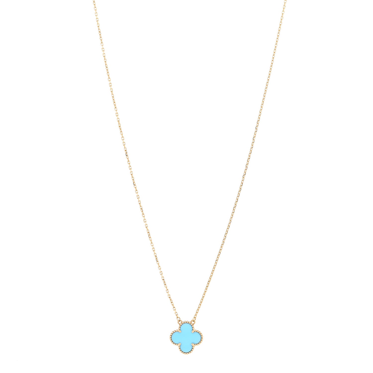 Van Cleef & Arpels 18K Yellow Gold Blue Agate Vintage Alhambra Pendant Necklace 1 of 6