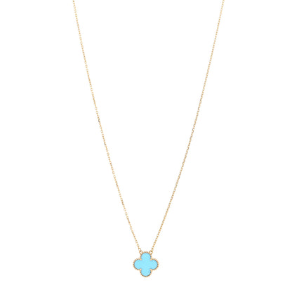 Van Cleef & Arpels 18K Yellow Gold Blue Agate Vintage Alhambra Pendant Necklace 1 of 6