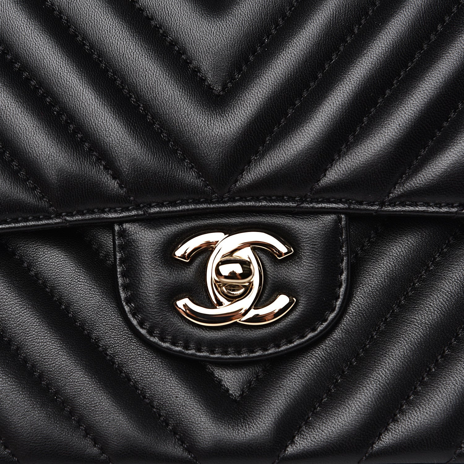 Chanel Lambskin Chevron Quilted Medium Double Flap Black 8 of 13