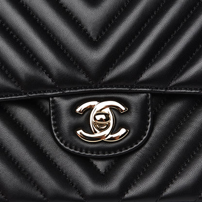 Chanel Lambskin Chevron Quilted Medium Double Flap Black 8 of 13