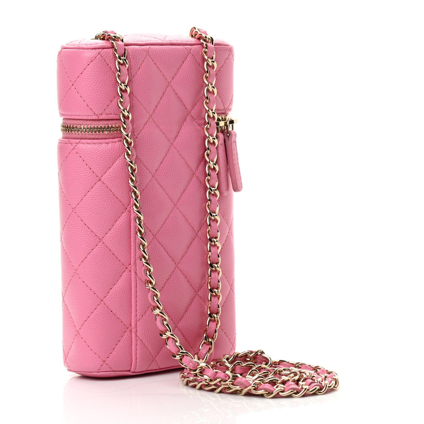 Caviar Quilted Phone Holder With Chain Pink
