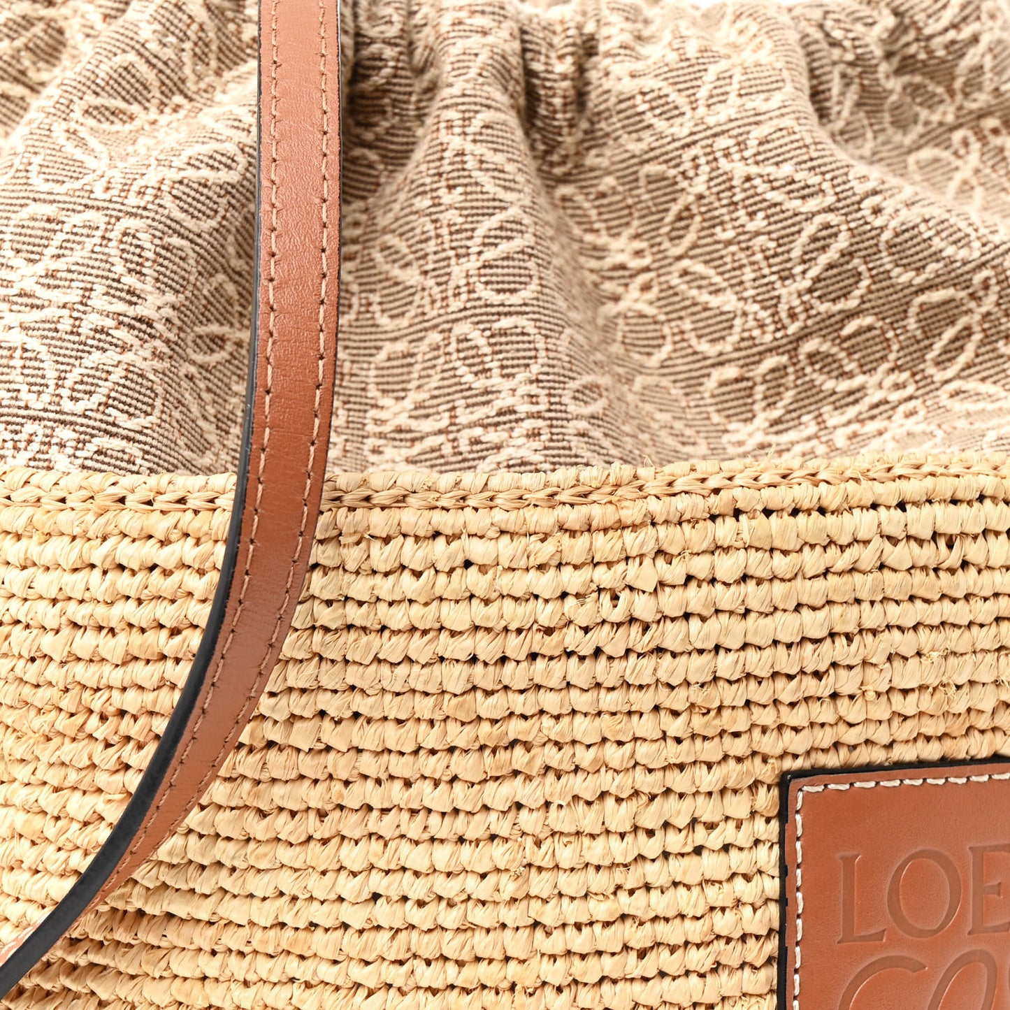 Calfskin Raffia Anagram Paulas Ibiza Pochette Bag Natural Tan