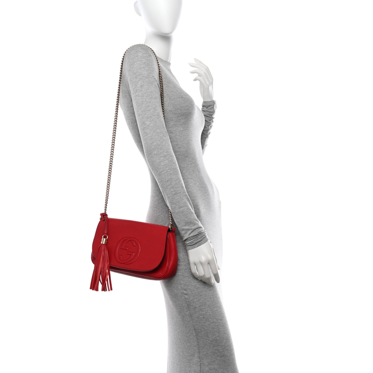 Gucci Pebbled Calfskin Medium Soho Flap Crossbody Vibrant Red 2 of 10