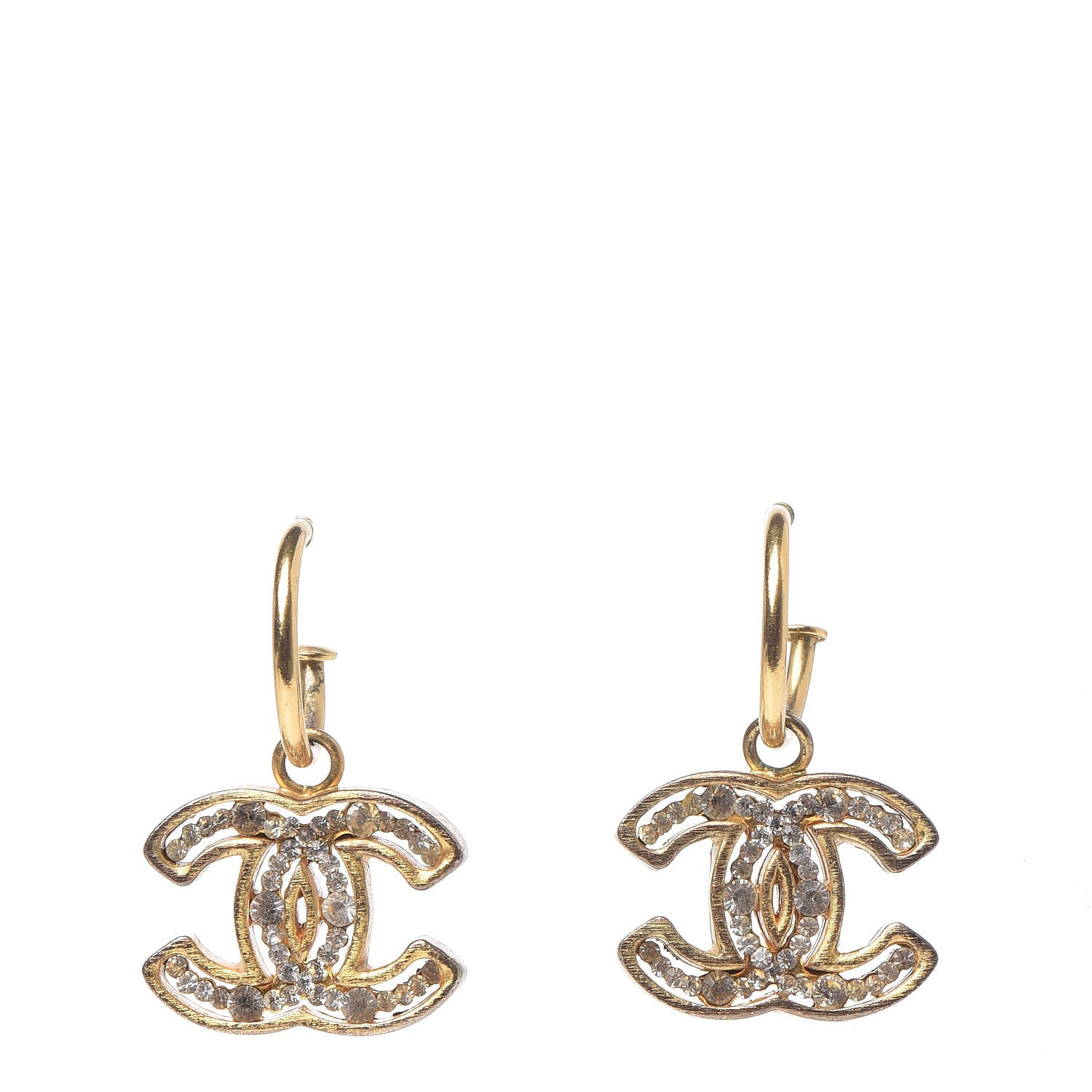 Chanel Crystal CC Dangle Earrings Gold 1 of 7