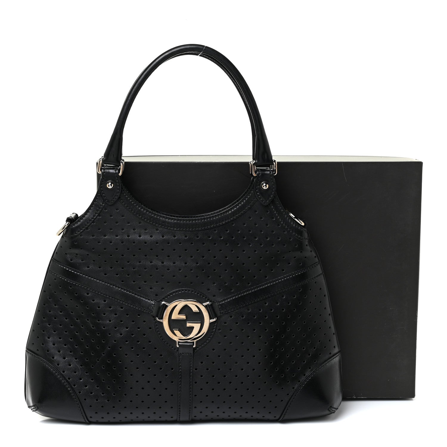Gucci Calfskin Perforated GG Reins Hobo Black 18 of 18