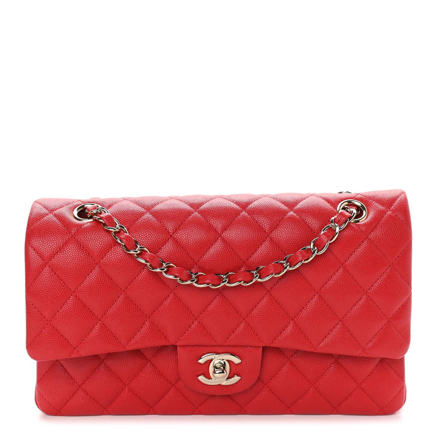 Caviar Quilted Medium Double Flap Dark Red