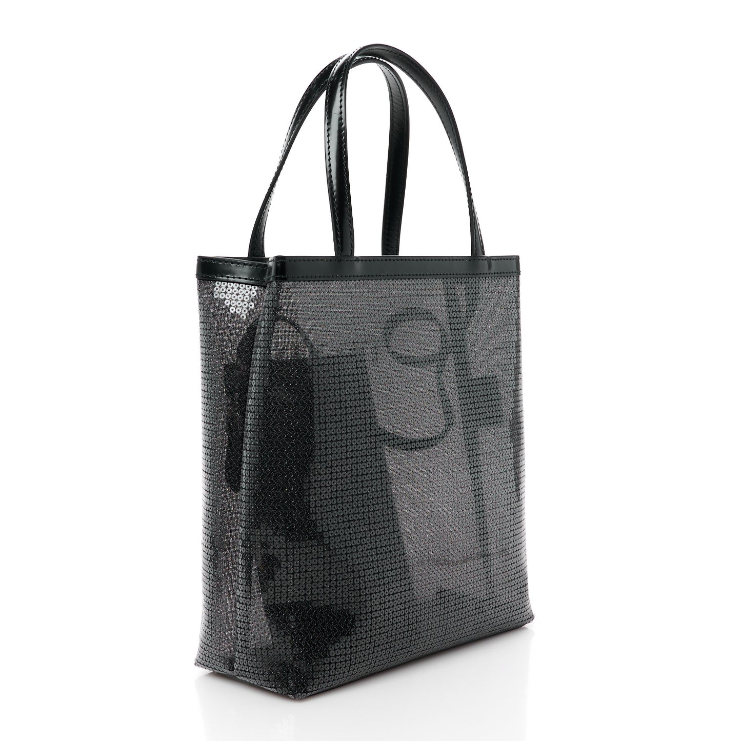 Sequin Rete Paillettes Small Tote Bag Black