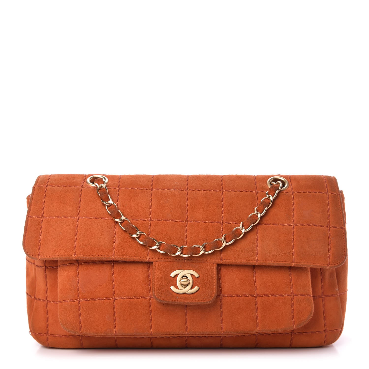 Chanel Suede Square Quilted Flap Orange 1 of 11