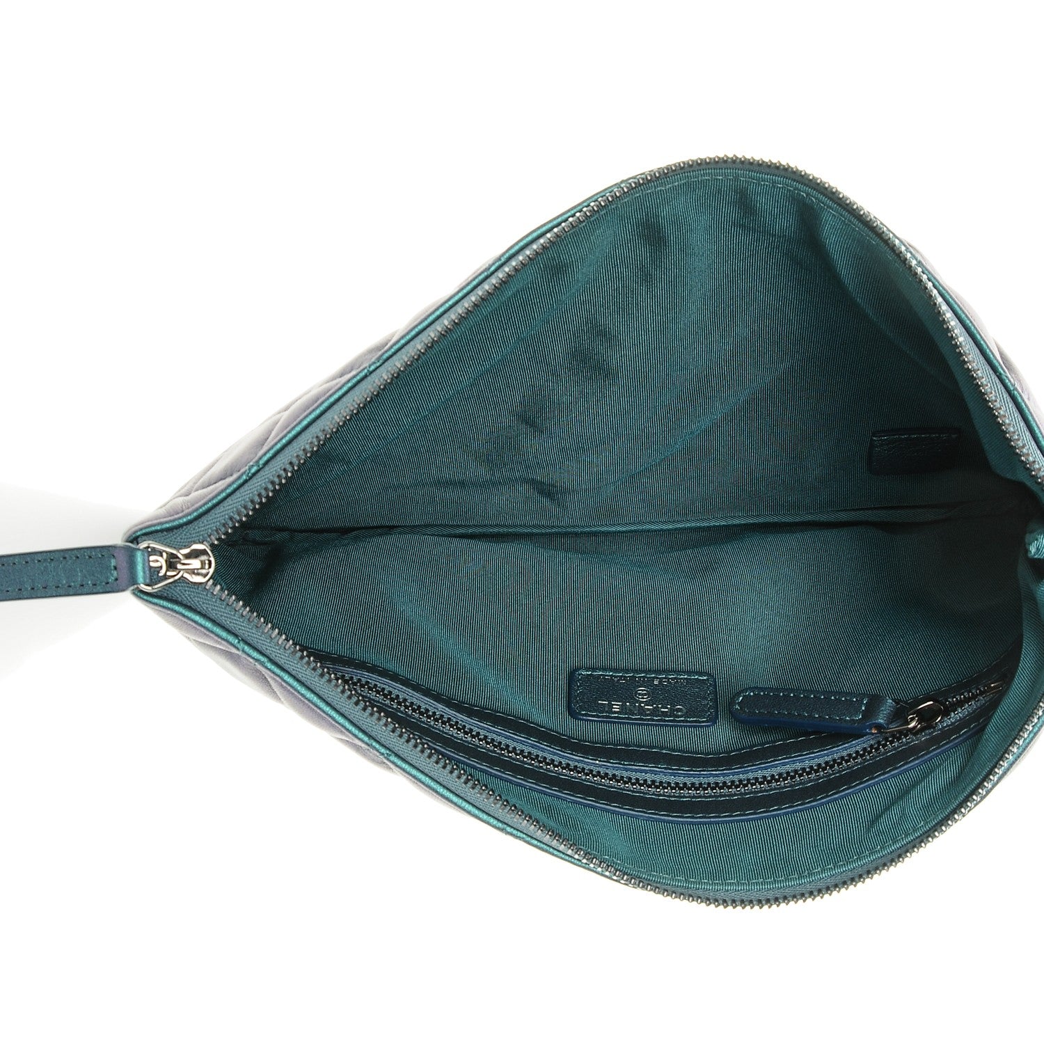 Chanel Iridescent Lambskin Quilted Medium Cosmetic Case Turquoise 6 of 8