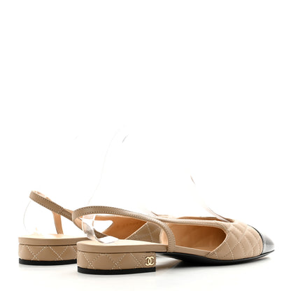 Chanel Lambskin Patent Cap Toe CC Slingback Flats 39 Beige Black 4 of 8