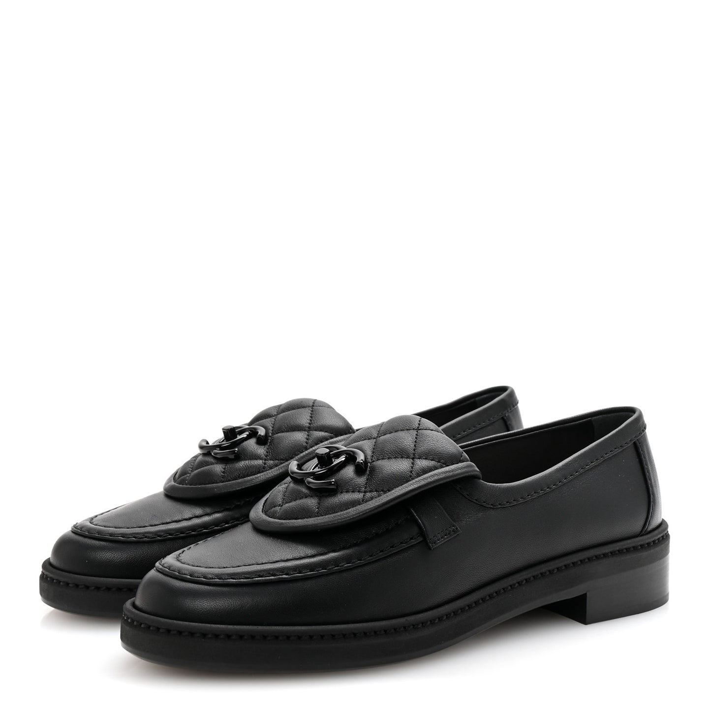Lambskin Quilted CC Turnlock Loafers 36 Black