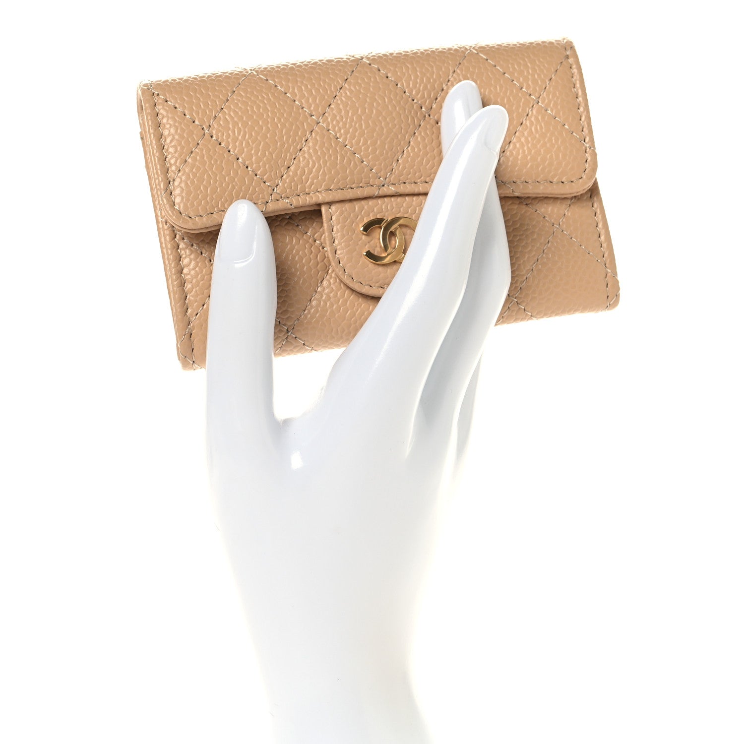 Chanel Caviar Quilted Flap Card Holder Wallet Beige 2 of 9