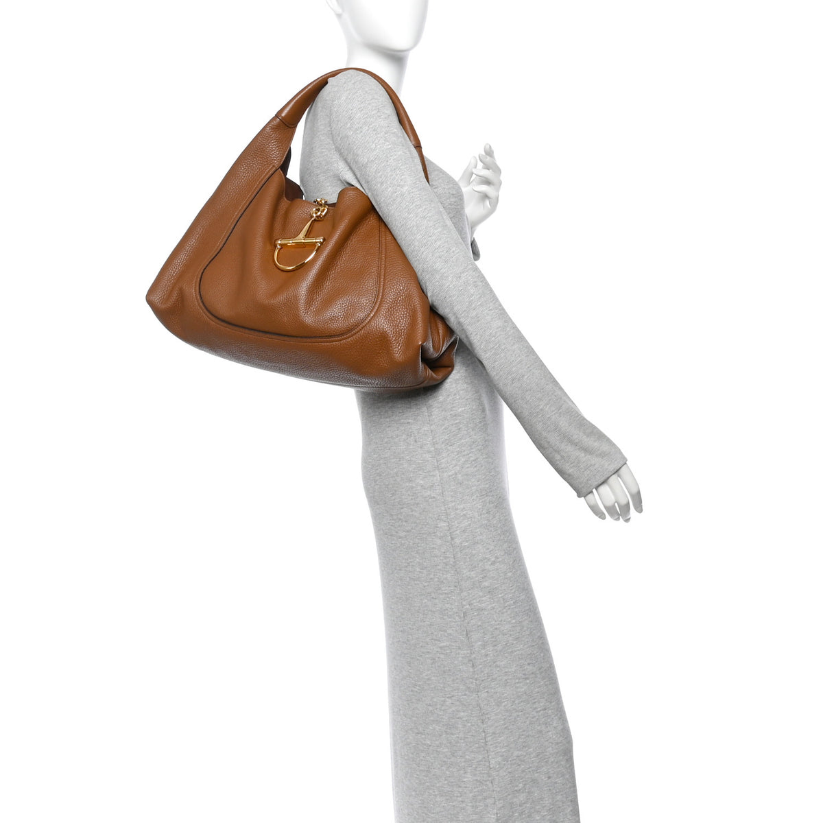 Grained Calfskin Softbit Maxi Shoulder Bag Brown