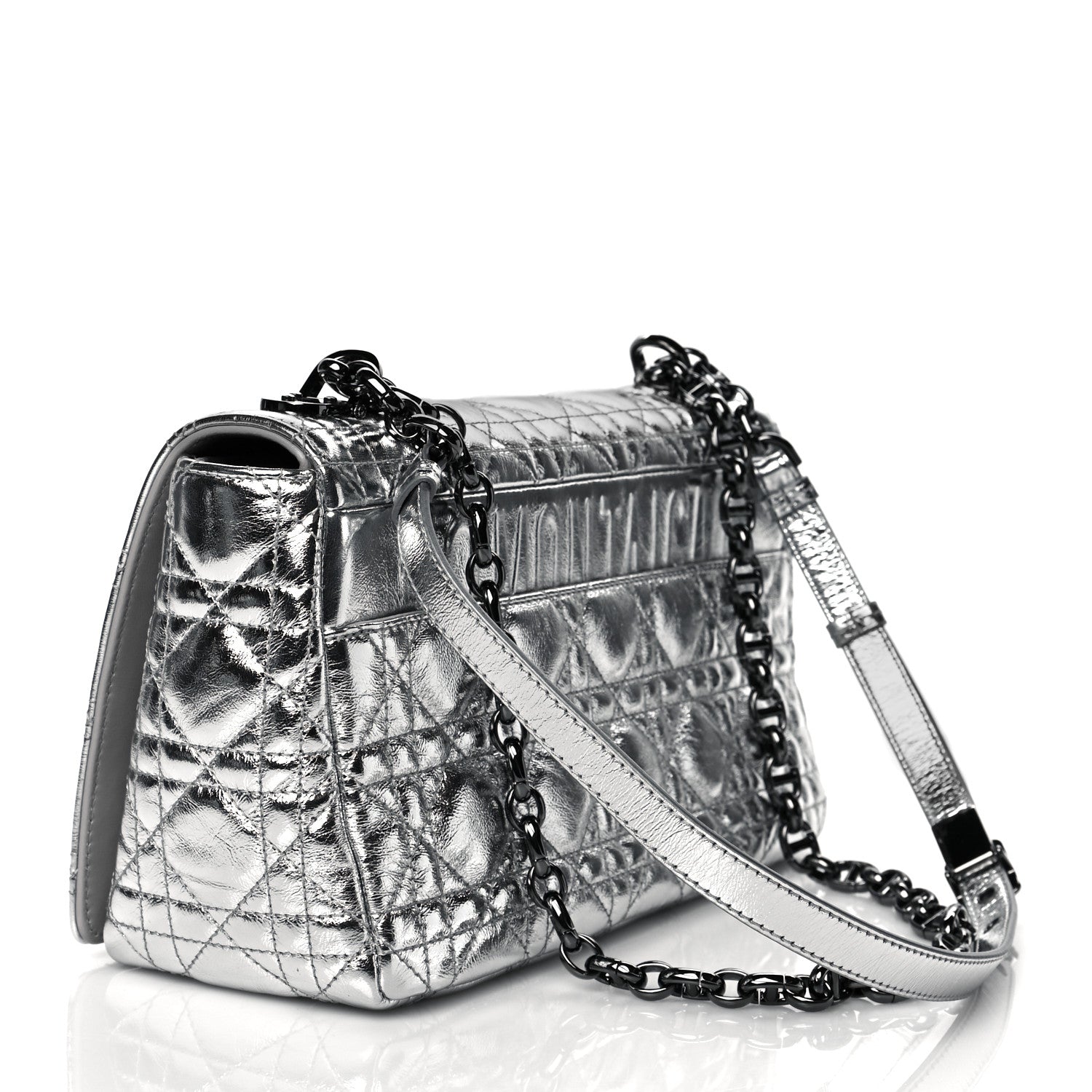 Christian Dior Metallic Calfskin Cannage Medium Caro Bag Argent 3 of 9