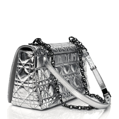 Christian Dior Metallic Calfskin Cannage Medium Caro Bag Argent 3 of 9