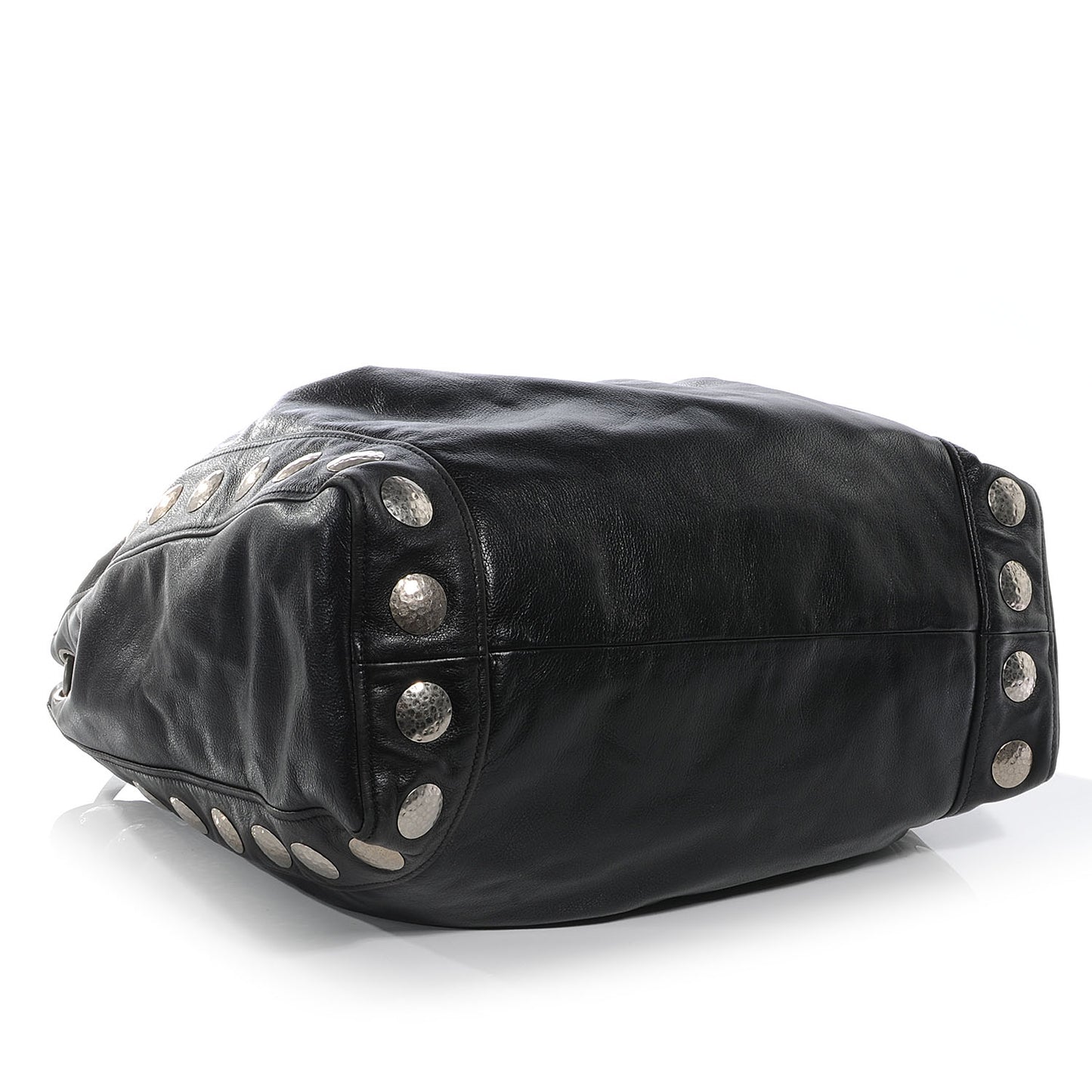 Soft Calfskin Hammered Stud Shopping Tote Nero
