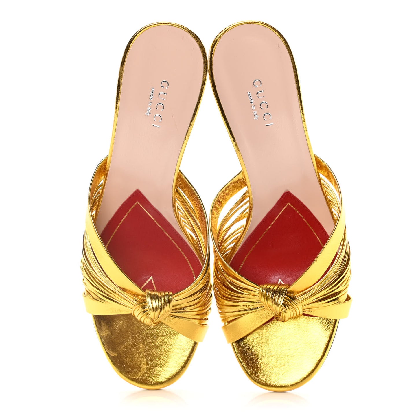 Metallic Nappa Crawford Knotted Mid Heel Slides 38 Gold