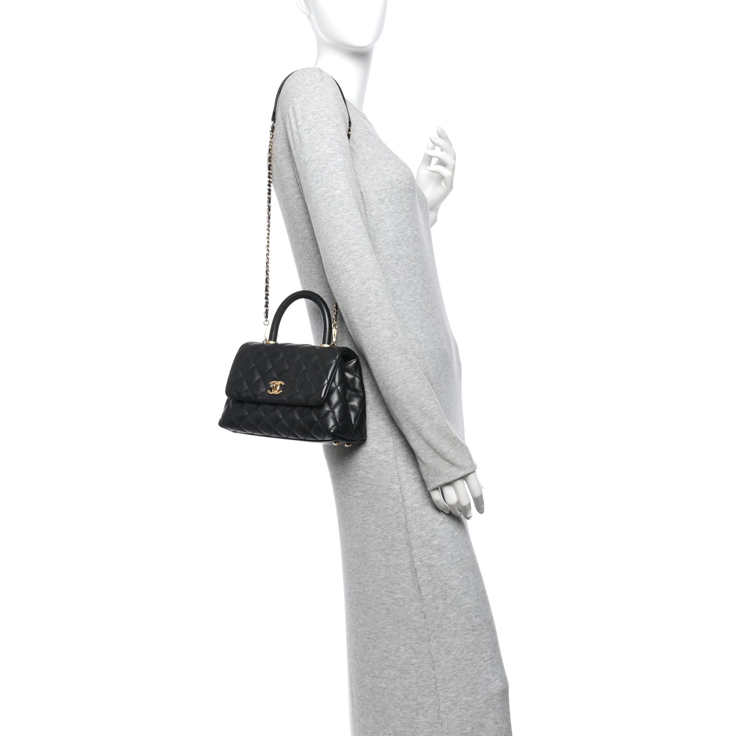 Caviar Quilted Mini Coco Handle Flap Black