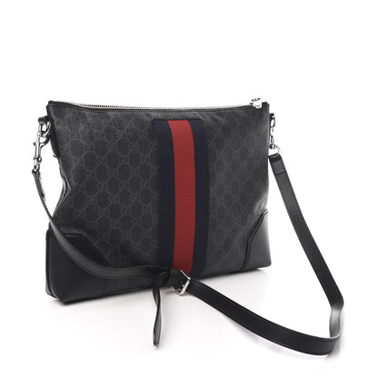 Gucci Soft GG Supreme Monogram Appia Calfskin Web East West Messenger Bag Black Grey 2 of 9
