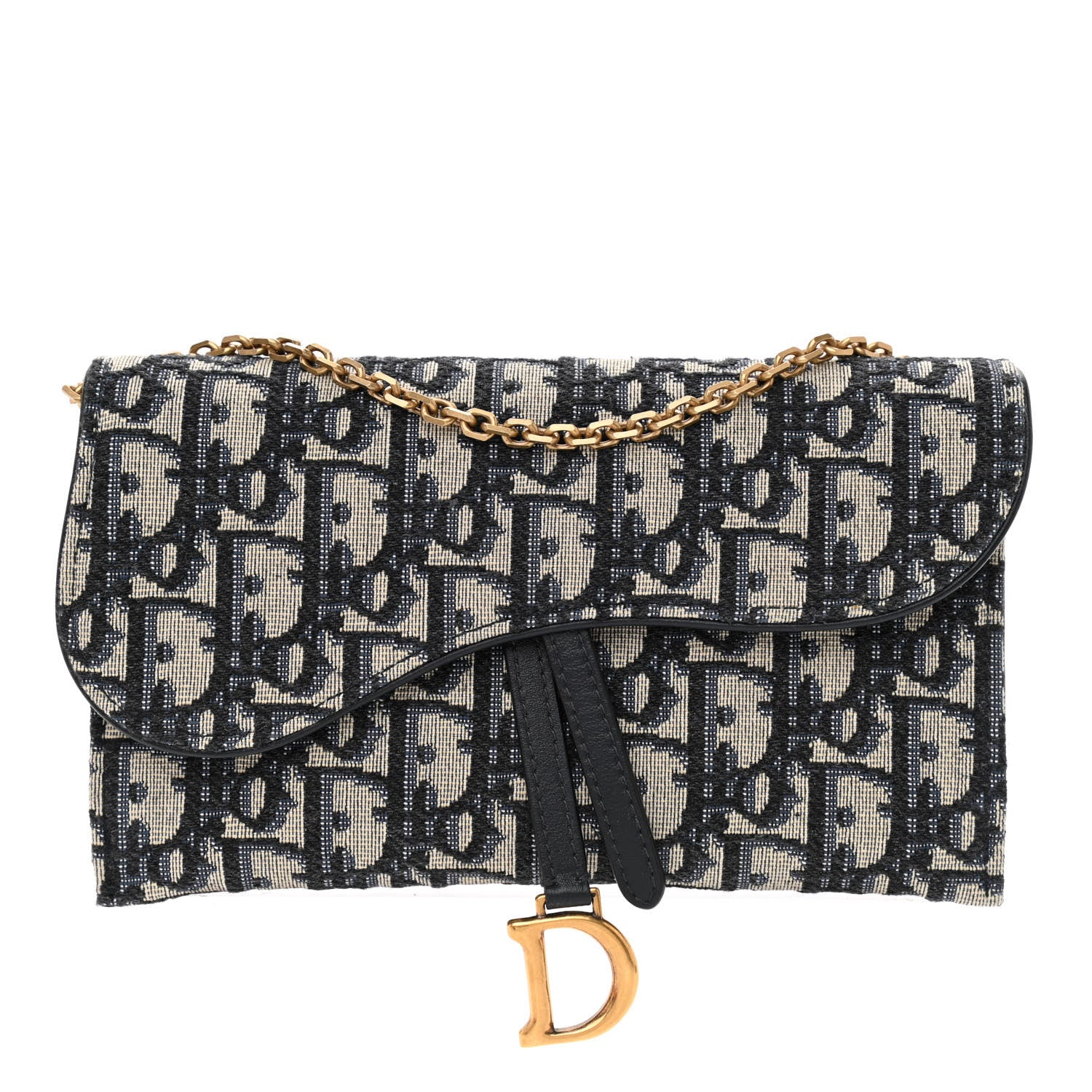 Christian Dior Oblique Saddle Chain Long Wallet Blue 3 of 9