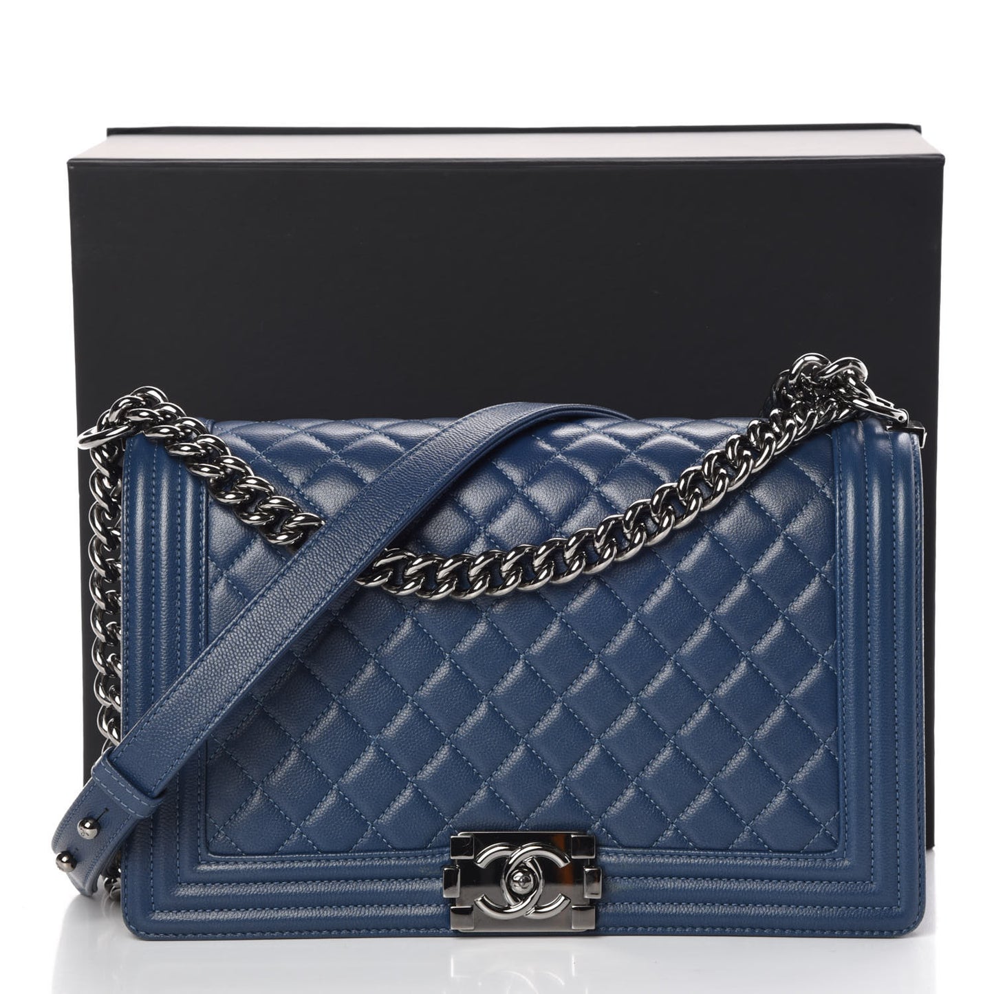 Caviar Quilted New Medium Boy Flap Dark Navy Blue