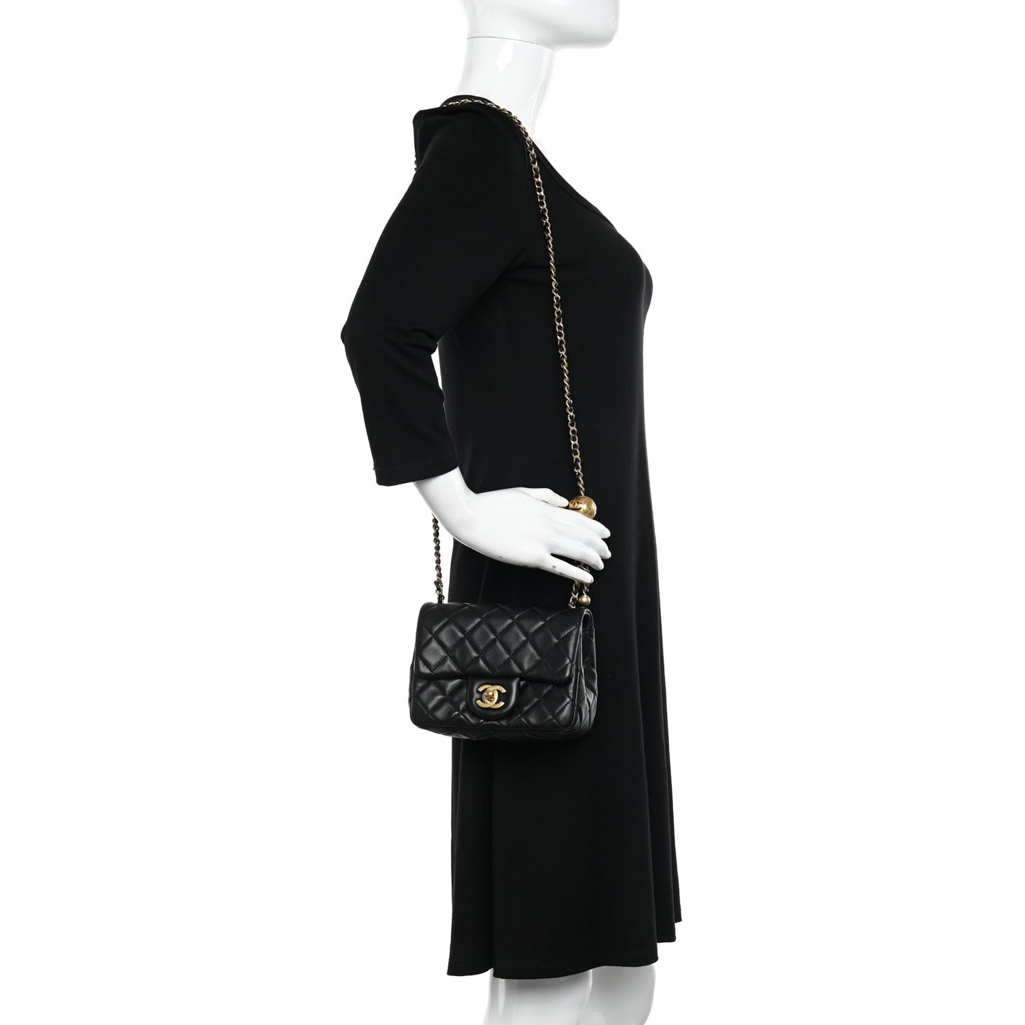 Lambskin Quilted Mini Pearl Crush Flap Black