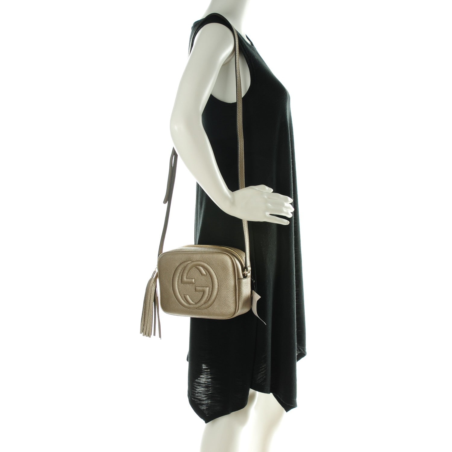 Gucci Metallic Pebbled Calfskin Small Soho Disco Bag Golden Beige 2 of 7