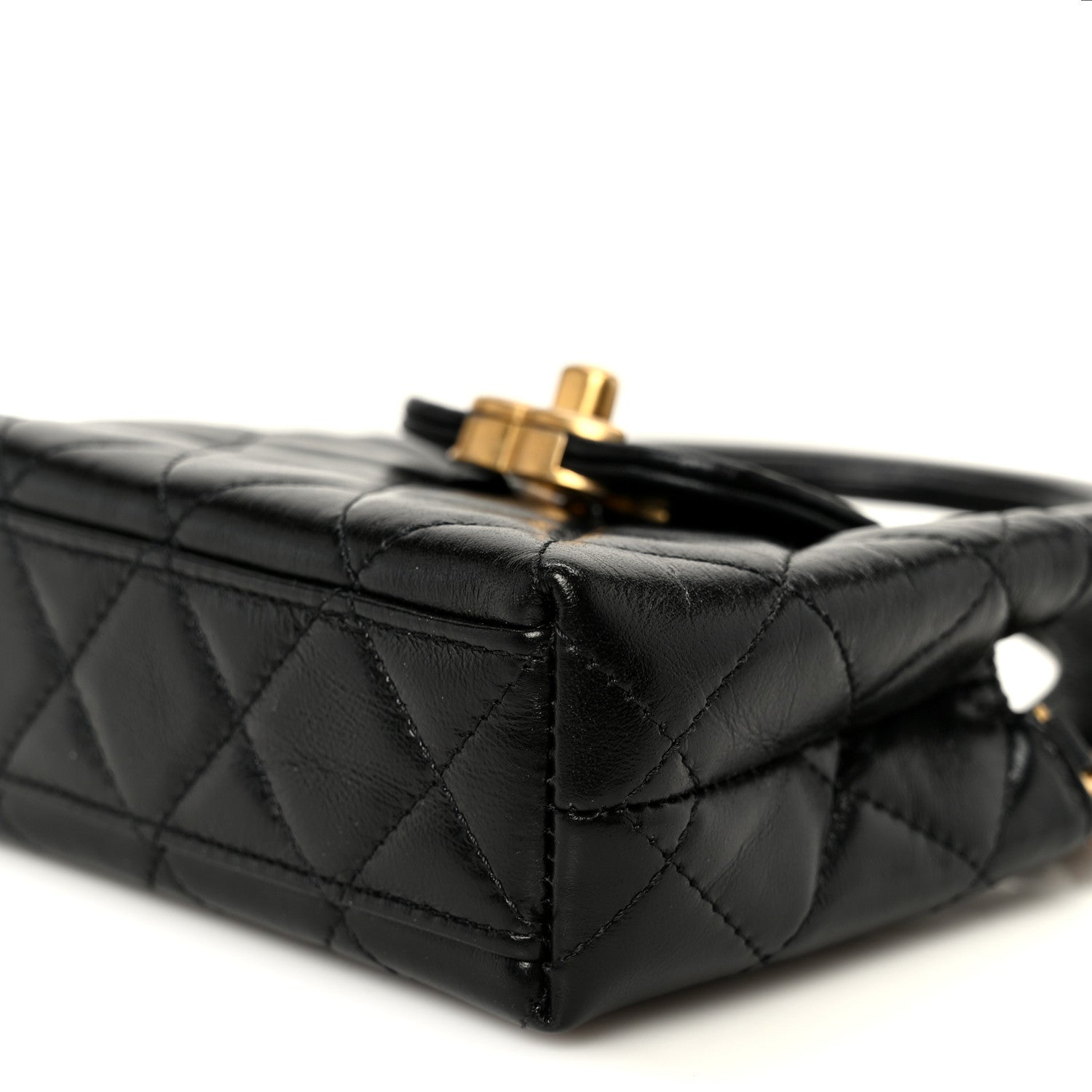 Chanel Shiny Aged Calfskin Quilted Mini Nano Kelly Shopper Black 10 of 10
