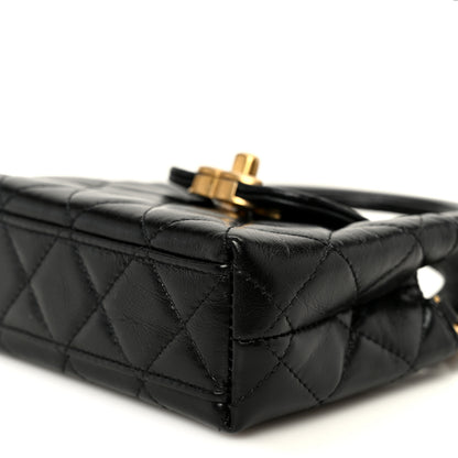 Chanel Shiny Aged Calfskin Quilted Mini Nano Kelly Shopper Black 10 of 10