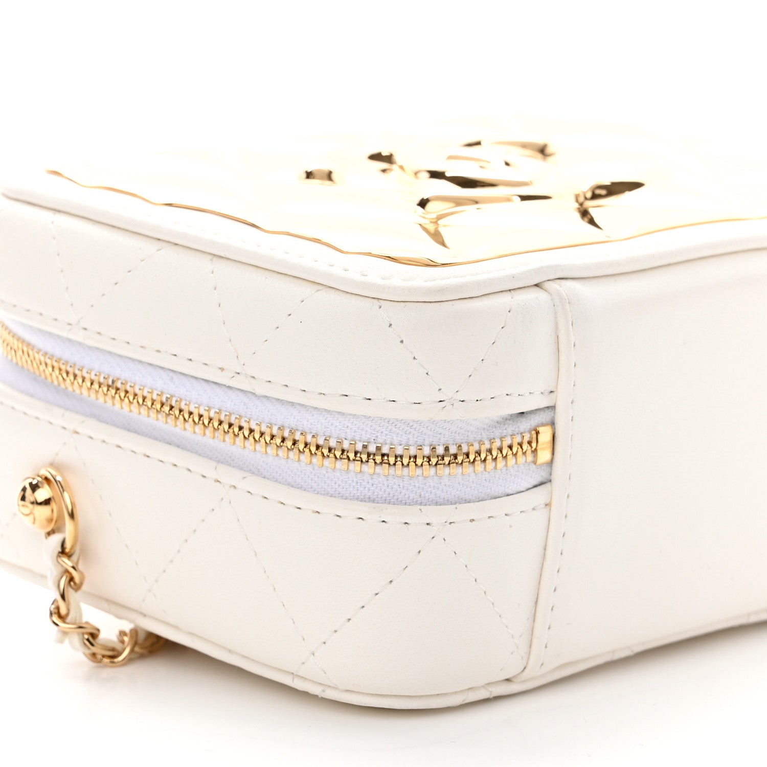 Chanel Lambskin Metal Quilted Mini Vanity Case With Chain White Gold 10 of 13