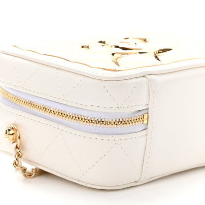 Chanel Lambskin Metal Quilted Mini Vanity Case With Chain White Gold 10 of 13